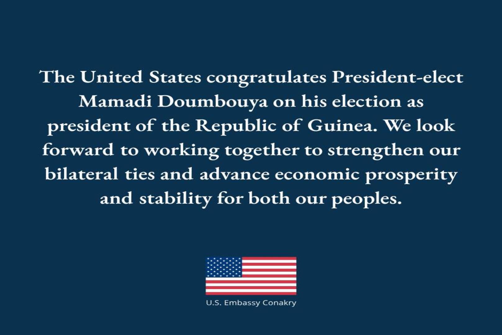 The United States congratulates President-elect Mamadi Doumbouya