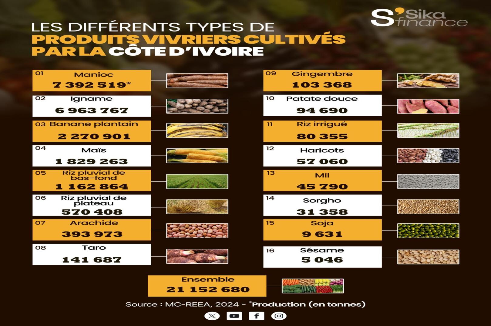 Côte d’Ivoire’s Food Crop Production Tops 21 Million Tonnes, Driven by Cassava and Yam