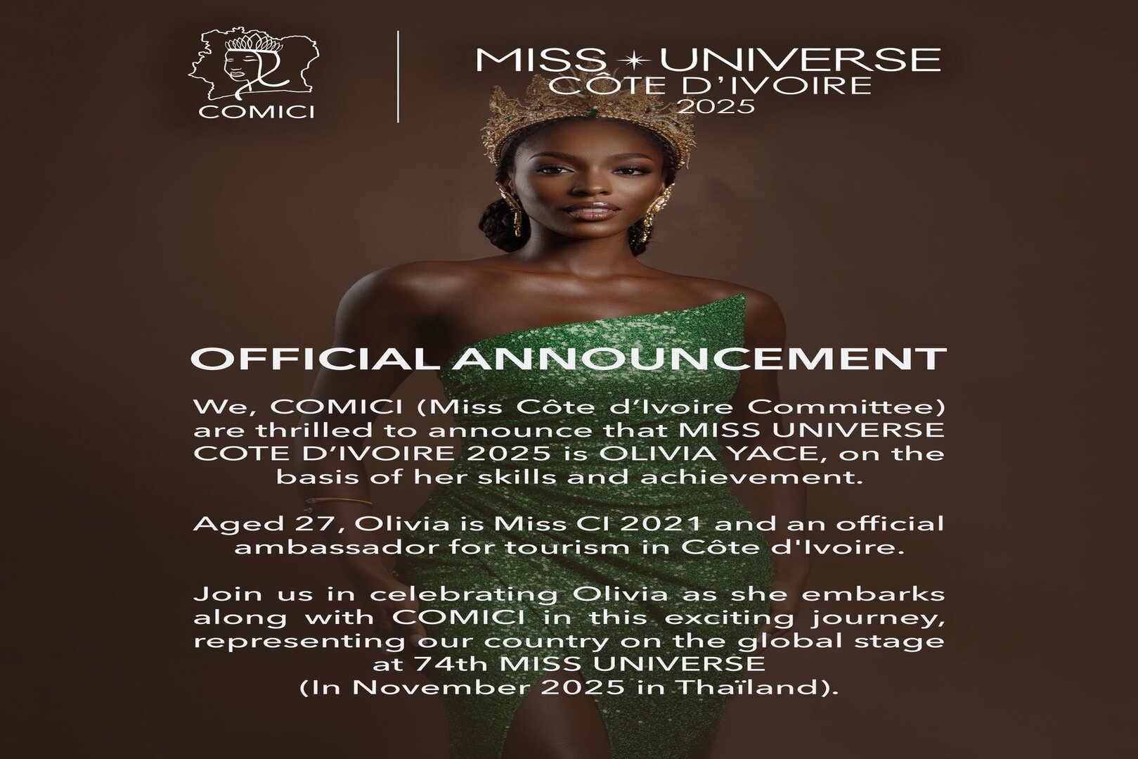 Olivia Yacé Appointed Miss Universe Côte d’Ivoire 2025